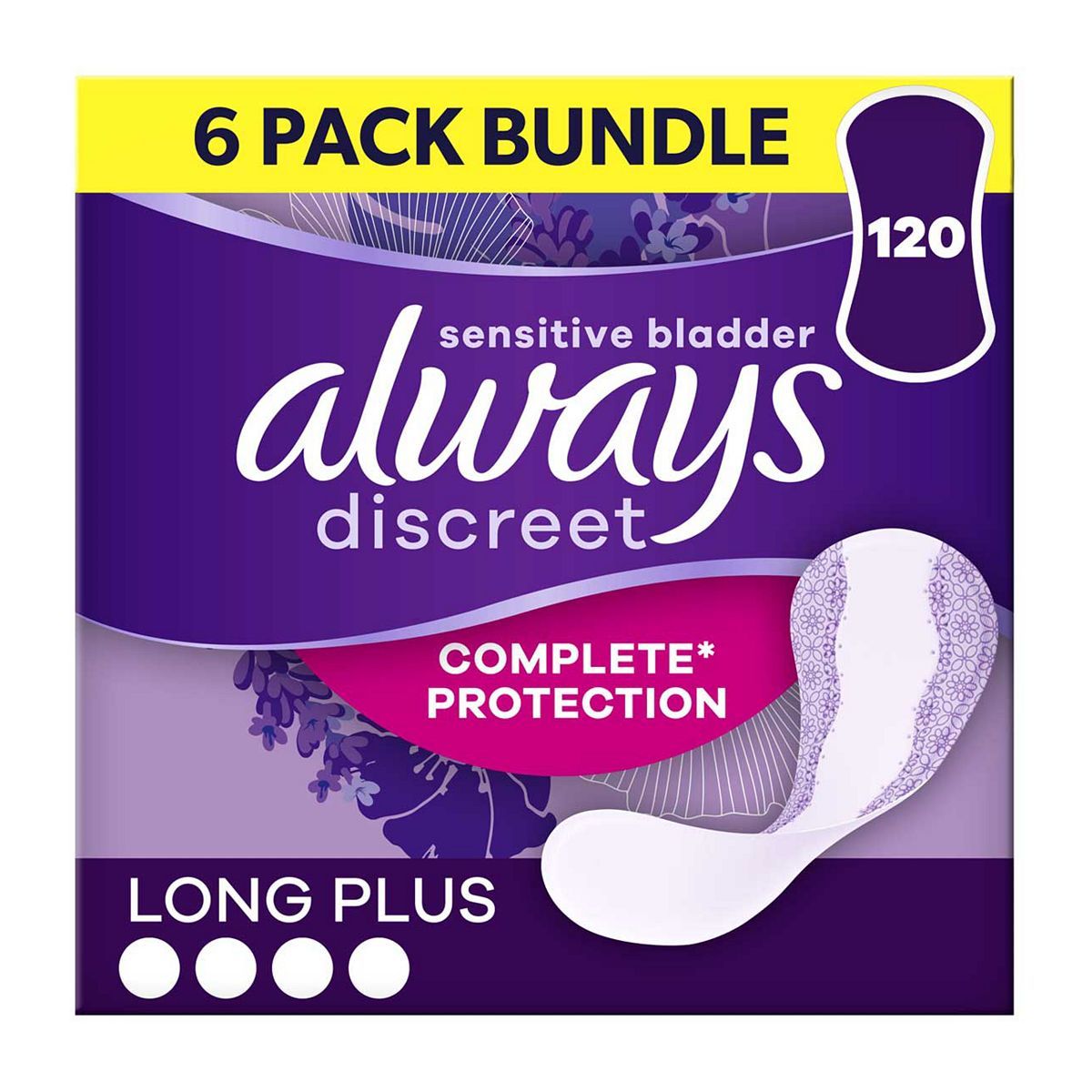 Always Discreet Incontinence Liners Long Plus - 120 Liners (6 pack bundle) - McGrocer