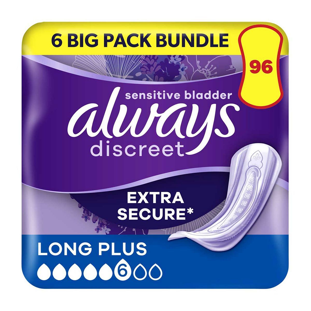 Always Discreet Incontinence Pads Plus Long Plus - 96 pads (6 pack bundle) - McGrocer