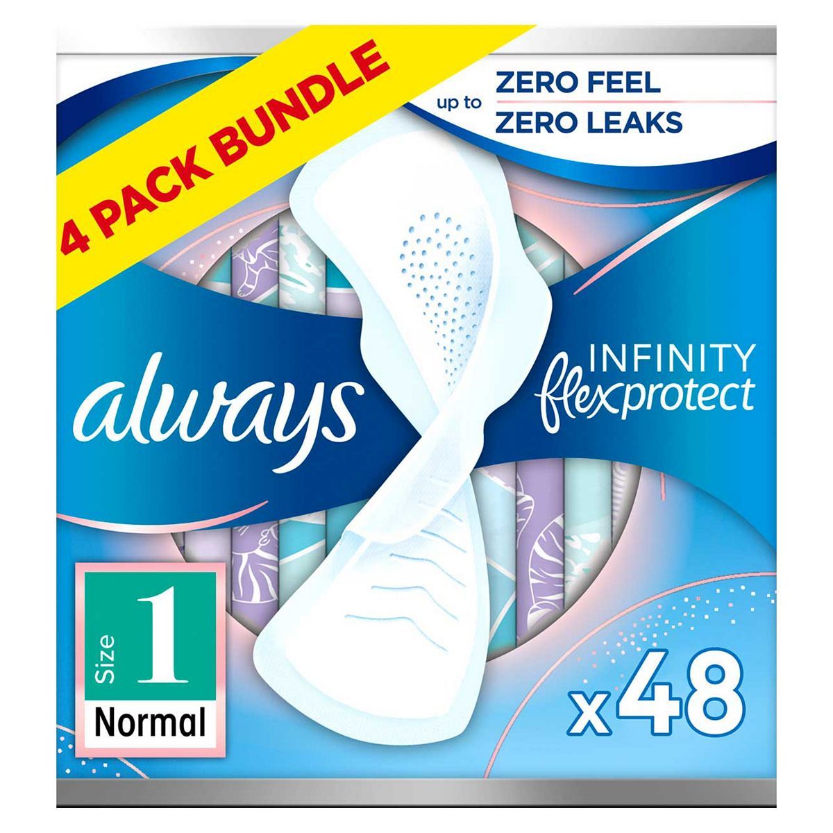 Always Infinity Normal (Size 1) Sanitary Towels Wings 12 Pads x4 Bundle - McGrocer