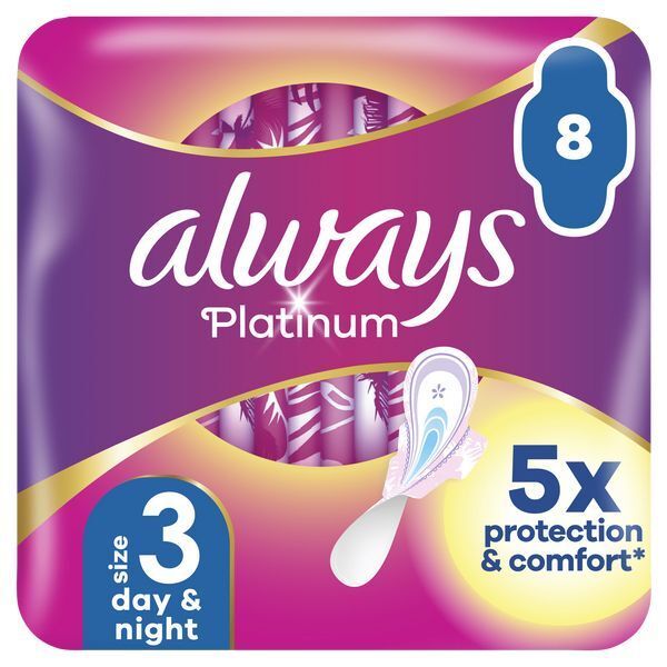 Always Platinum Day & Night Sanitary Towels With Wings 8Pads - McGrocer