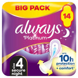 Always Platinum Secure Night Sanitary Towels Wings Size 4 14 per pack - McGrocer