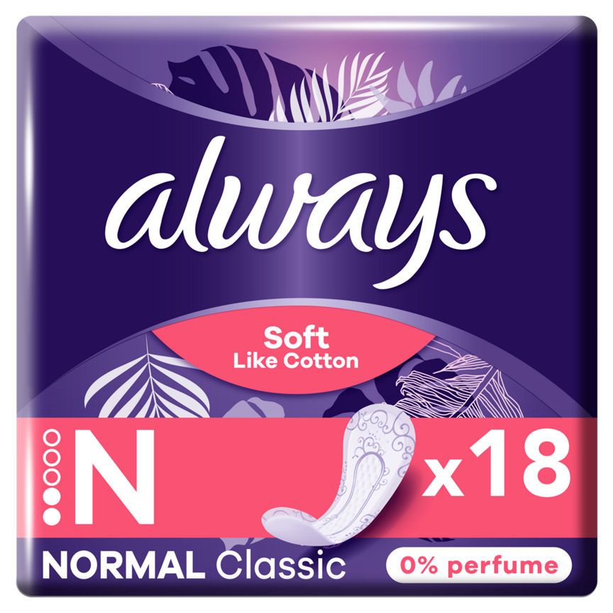 Always Soft Like Cotton Normal Panty Liners, 0% Perfume, 18 Count - McGrocer