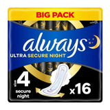 Always Ultra Sanitary Towels Secure Night (Size 4) Wings x16 Pads - McGrocer
