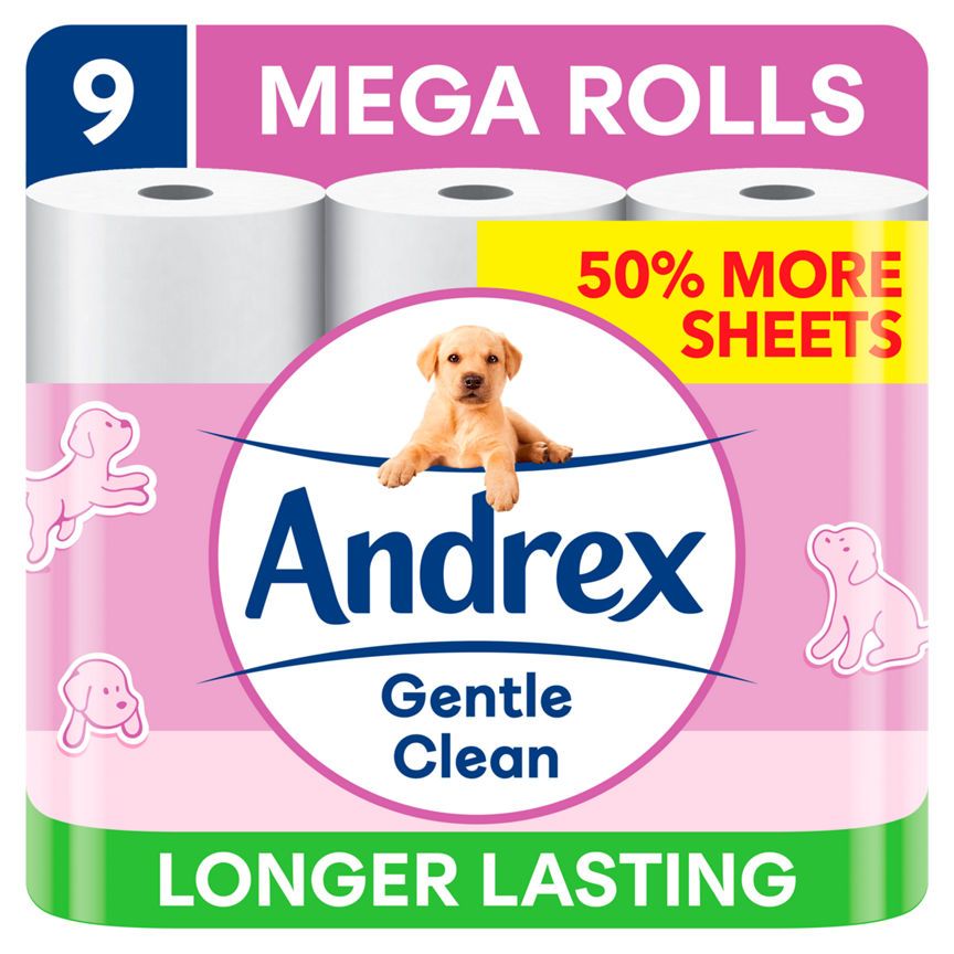Andrex Gentle Clean Toilet Tissue Mega Rolls, 9 Mega Rolls - McGrocer