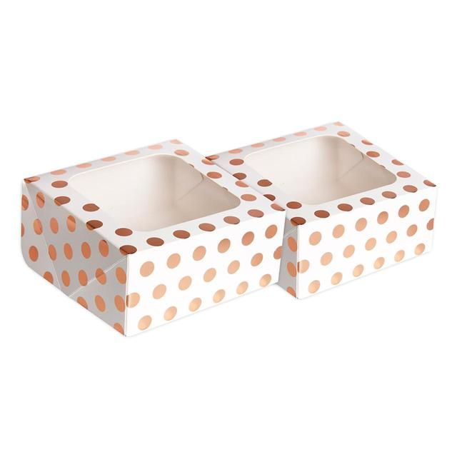 Anniversary House Rose Gold Polka Dot Square Treat Boxes with Window Foil 2 per pack - McGrocer