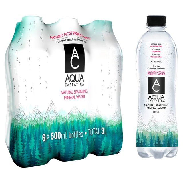 AQUA Carpatica Naturally Sparkling Natural Mineral Water Nitrates Free 6 x 500ml - McGrocer