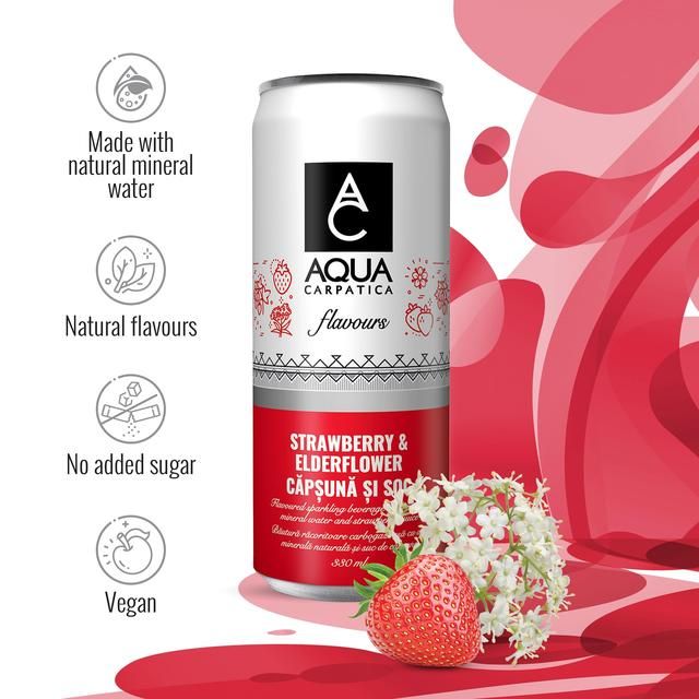AQUA Carpatica Sparkling Flavours Strawberry & Elderflower 4 x 330ml - McGrocer