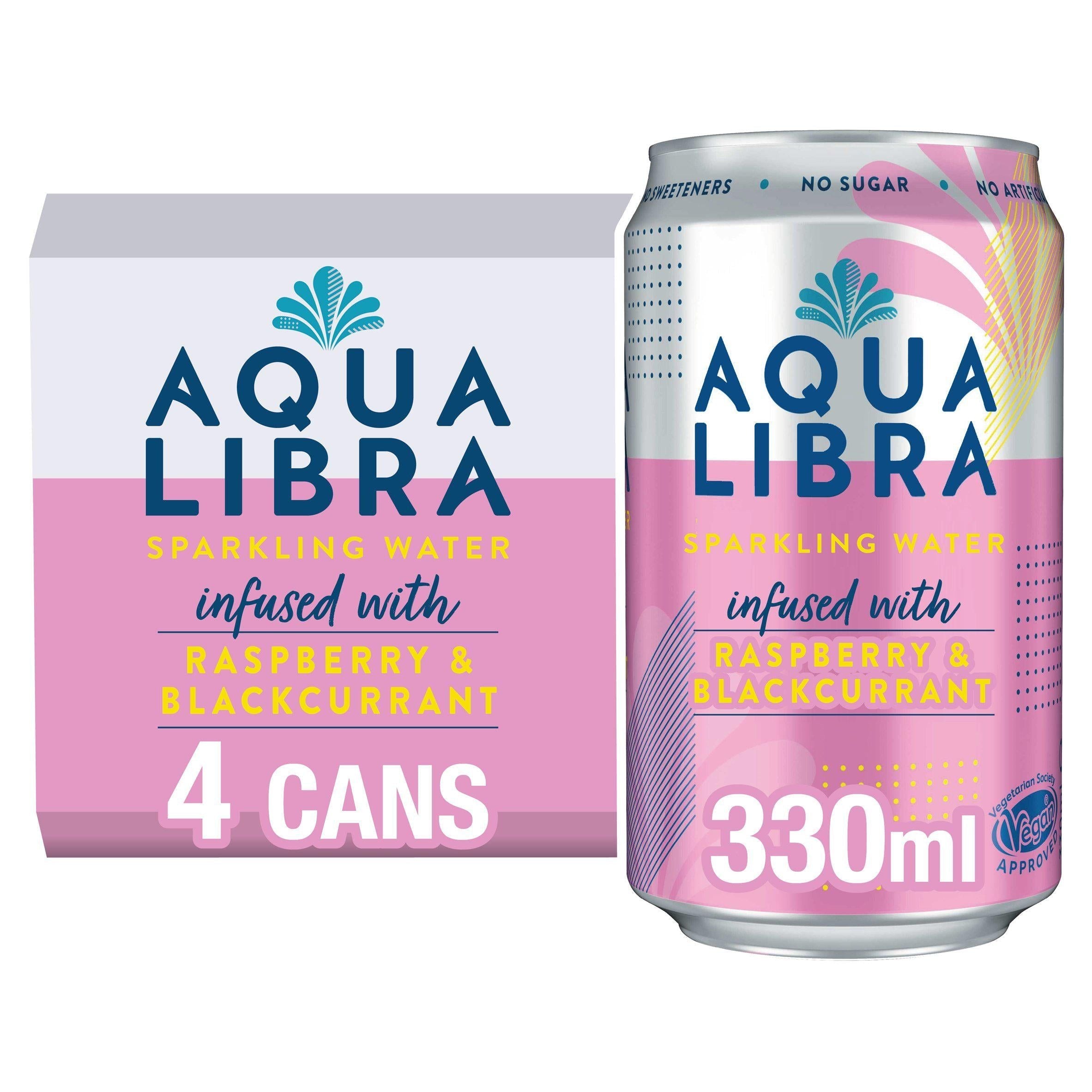 Aqua Libra Sparkling Water Infused with Raspberry & Blackcurrant 4x330ml - McGrocer