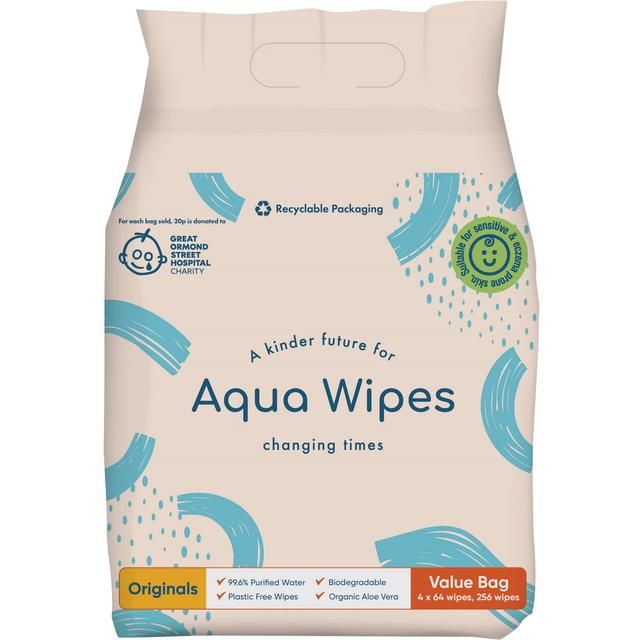 Aqua Wipes 100% Biodegradable Baby Wipes Multipack 4 x 64 per pack - McGrocer