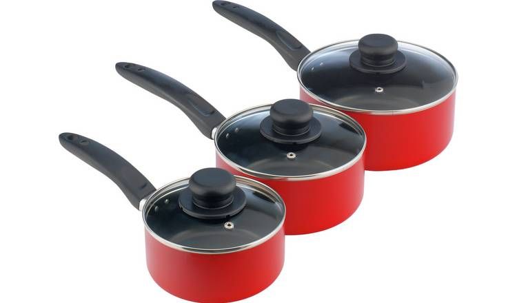 Argos Home 3 Piece Aluminium Pan Set - Red - McGrocer
