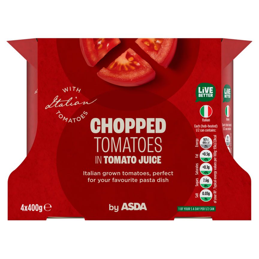 ASDA Chopped Tomatoes in Tomato Juice 4 x 400g - McGrocer