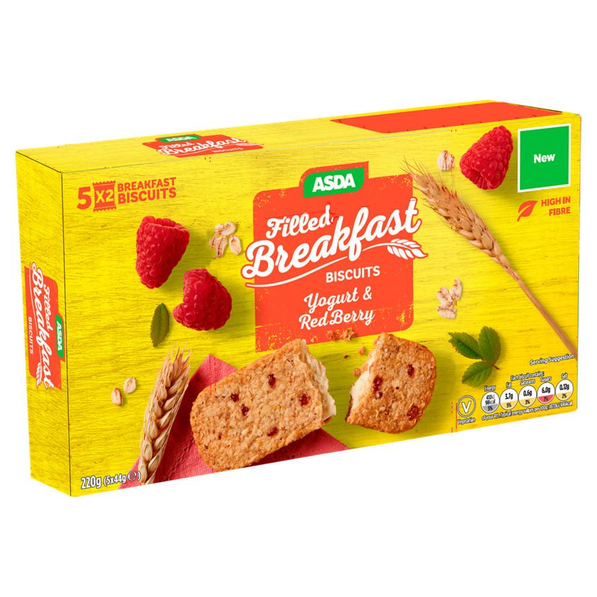 ASDA Filled Breakfast Biscuits Yogurt & Red Berry 5 x 44g - McGrocer