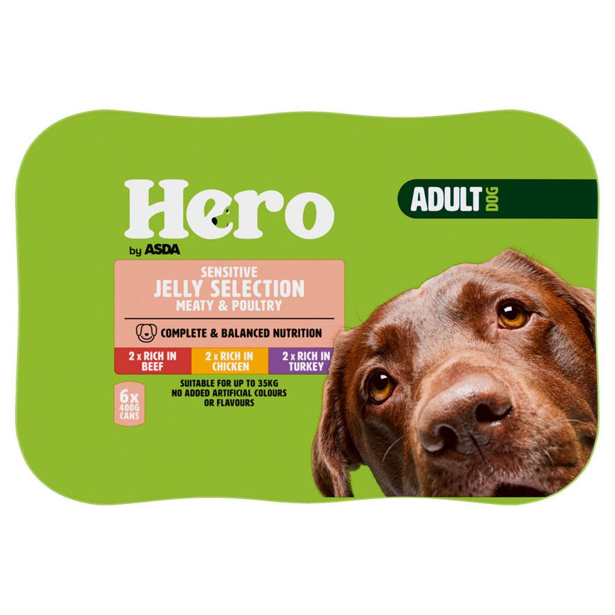 Asda Hero Sensitive Jelly Selection Meaty & Poultry Adult Dog 6 x 400g - McGrocer