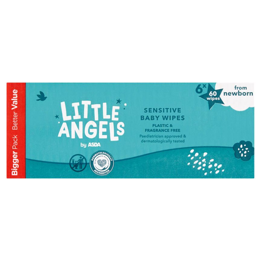 ASDA Little Angels from Newborn Sensitive Baby Wipes 6 x 60 - McGrocer