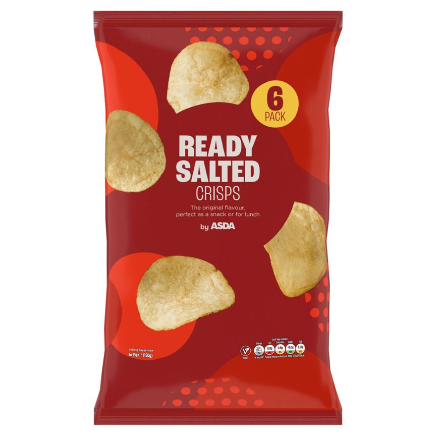 ASDA Ready Salted Crisps 6 x 25g (150g) - McGrocer