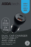 ASDA Tech In Car Charger - USB-A and USB-C 36W - McGrocer