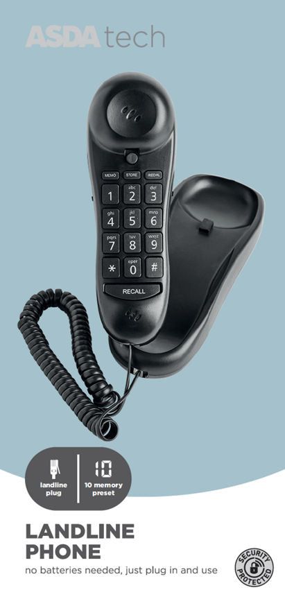 ASDA Tech Slimline Corded Telephone - Black - McGrocer
