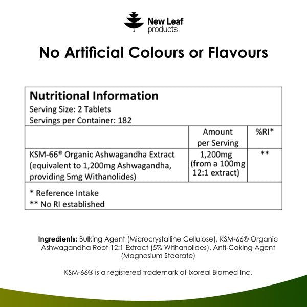 Ashwagandha KSM-66 1200mg Root Extract - 365 Vegan Tablets - McGrocer