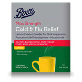 Boots Pharmaceuticals Max Strength Cold & Flu Relief Lemon Flavour powder for Oral Suspension- 10 Sachets - McGrocer