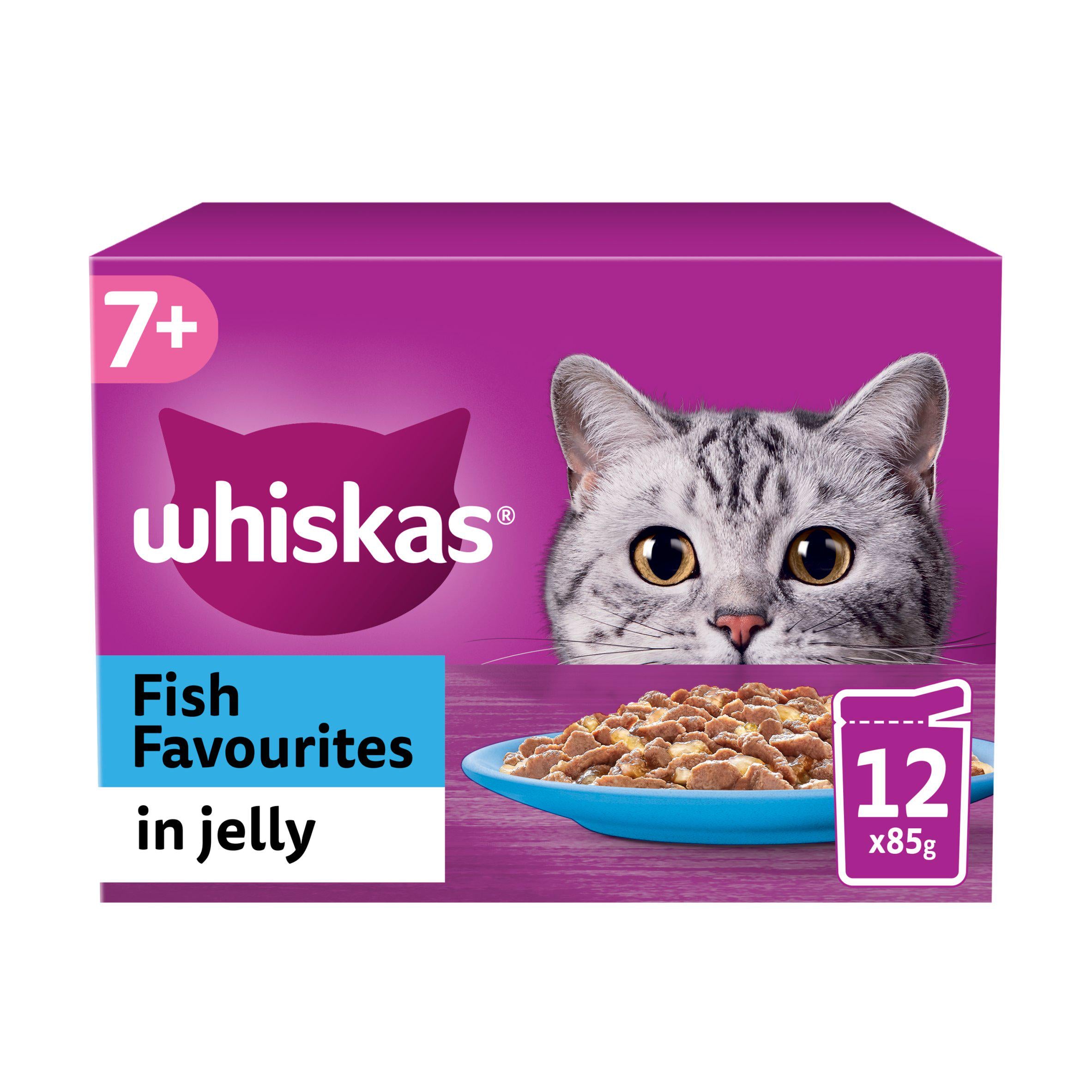 Whiskas 7+ Fish Favourites Senior Wet Cat Food Pouches in Jelly 12x85g GOODS Sainsburys