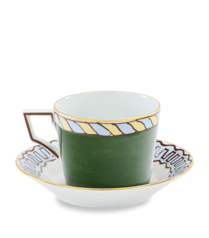 GINORI 1735 Il Viaggio di Nettuno porcelain teacup and saucer set of 2, UK version