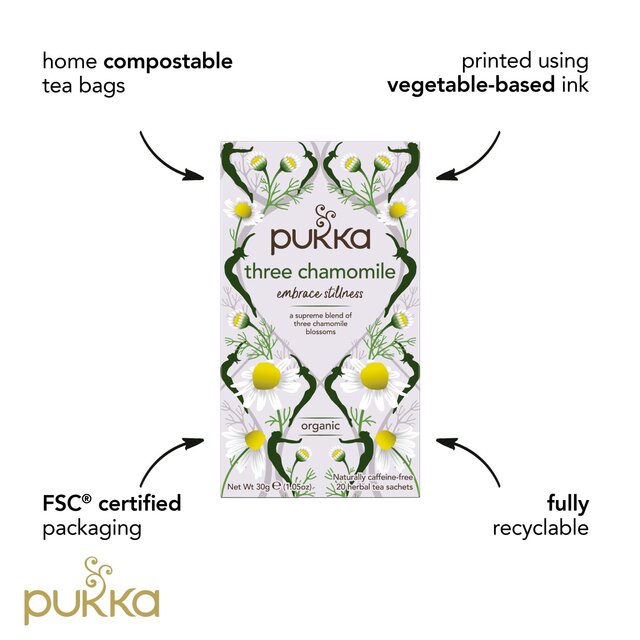 Pukka Organic Three Chamomile Tea 20 Home Compostable Herbal Tea Bags 20 per pack - McGrocer
