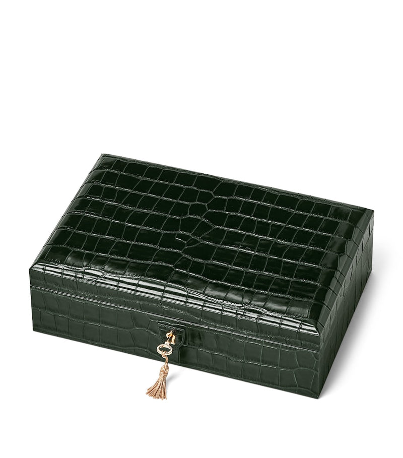 Aspinal Of London Leather Croc-Embossed Savoy Jewellery Box