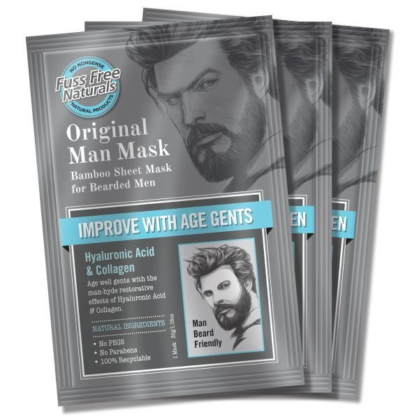 Fuss Free Naturals Men's Anti-Ageing Mask Bearded Pack of 3 - British product