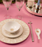 Christofle porcelain Chinese spoon with platinum geometric floral design 14cm - British product