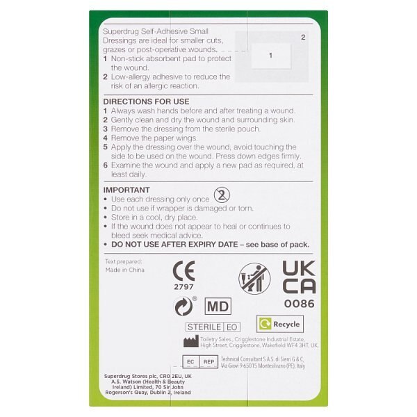 Superdrug Adhesive Wound Dressing Plaster Small 5.3cm x 7cm GOODS Superdrug