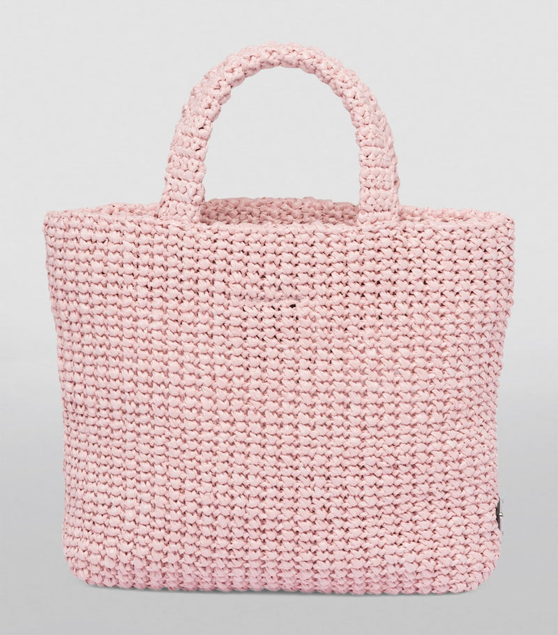 Prada small crochet tote bag with raffia-effect yarn, imported from the UK