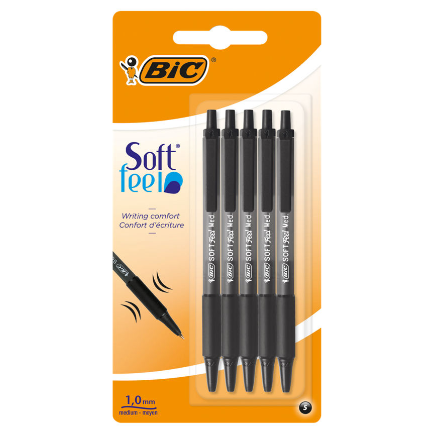 Bic Soft Feel Ball Pens Black x5 - McGrocer