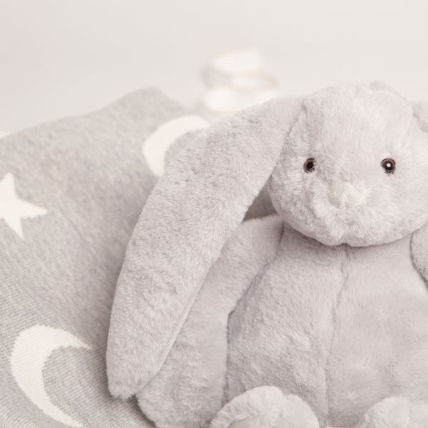 Babbico Grey Bunny Toy And Moon & Star Blanket Baby Gift Set - McGrocer