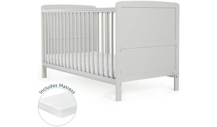 Baby Elegance Travis Baby Cot Bed with Mattress - Grey - McGrocer