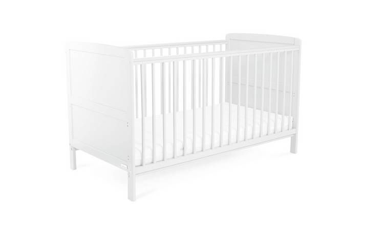Baby Elegance Travis Baby Cot Bed with Mattress - White - McGrocer