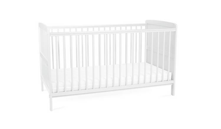 Baby Elegance Travis Baby Cot Bed with Mattress - White - McGrocer