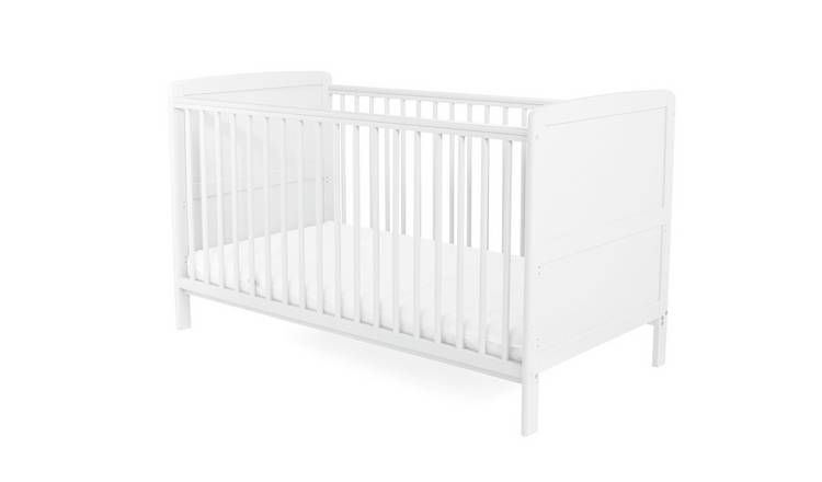 Baby Elegance Travis Baby Cot Bed with Mattress - White - McGrocer
