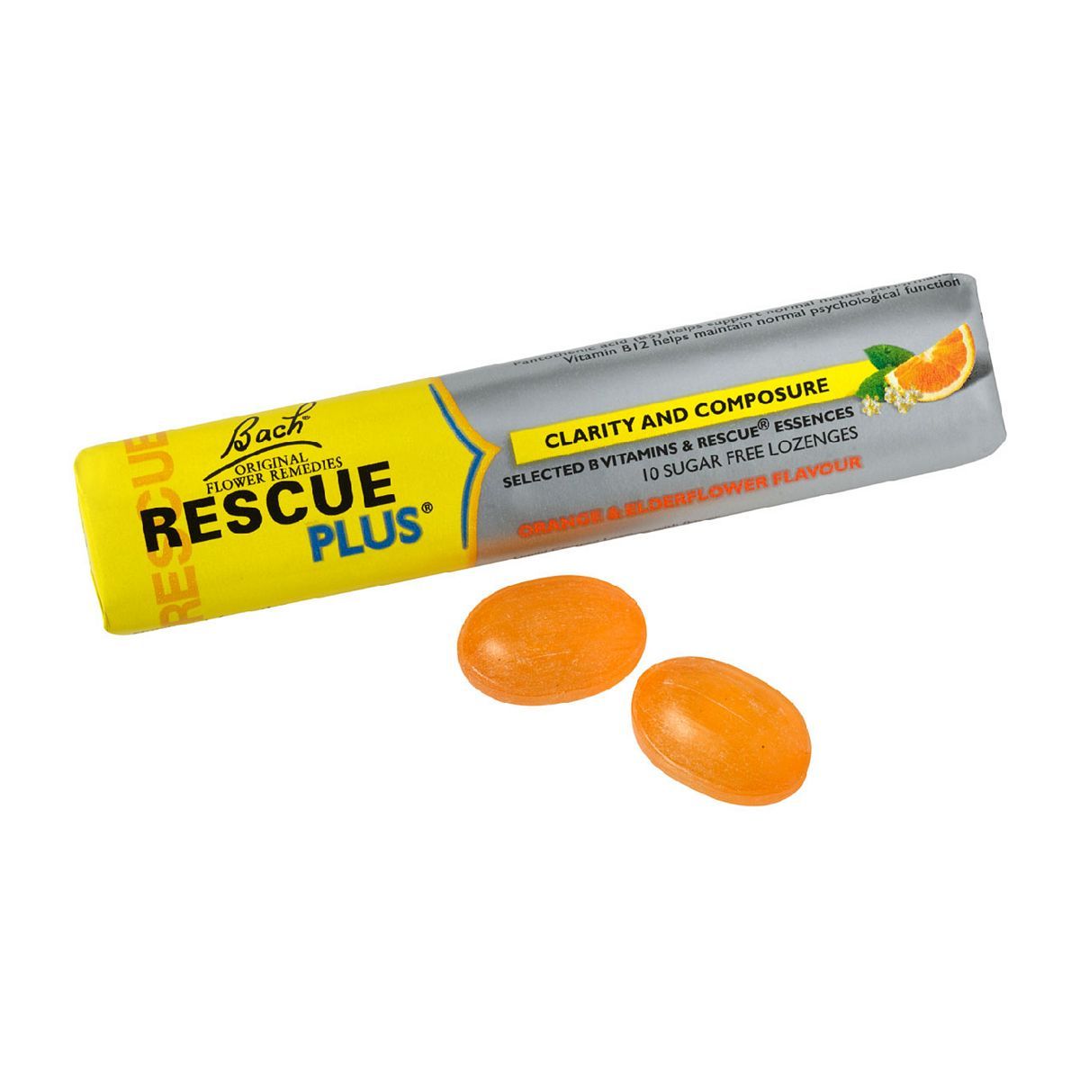 Bach Rescue Remedy PLUS - 10 Natural Orange & Elderflower Sugar-Free Lozenges - McGrocer