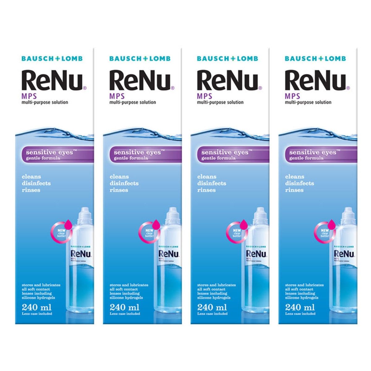 Bausch & Lomb ReNu Multi-Purpose Contact Lens Solution, 4 x 240ml (4 Months Supply) - McGrocer