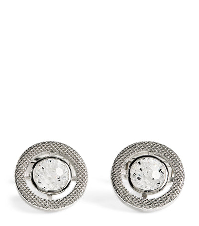Tateossian Rhodium-Plated Cubic Zirconia Halo Round Cufflinks