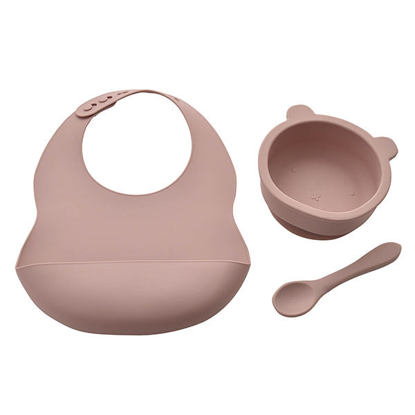 Bambino Silicone Feeding Set Bib and Spoon Pink - British product