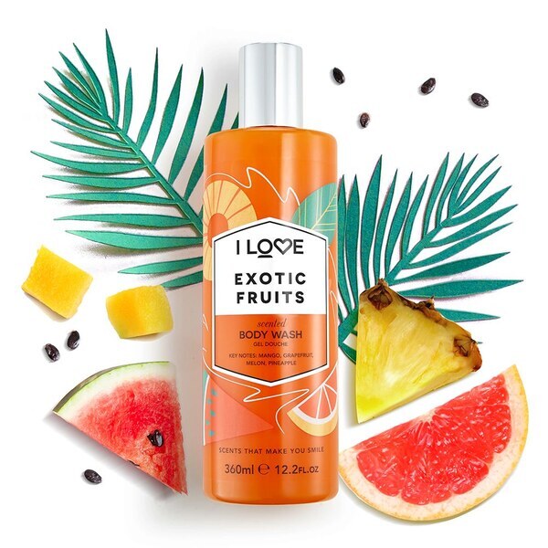 I Love Exotic Fruits body wash 350ml bottle, UK version