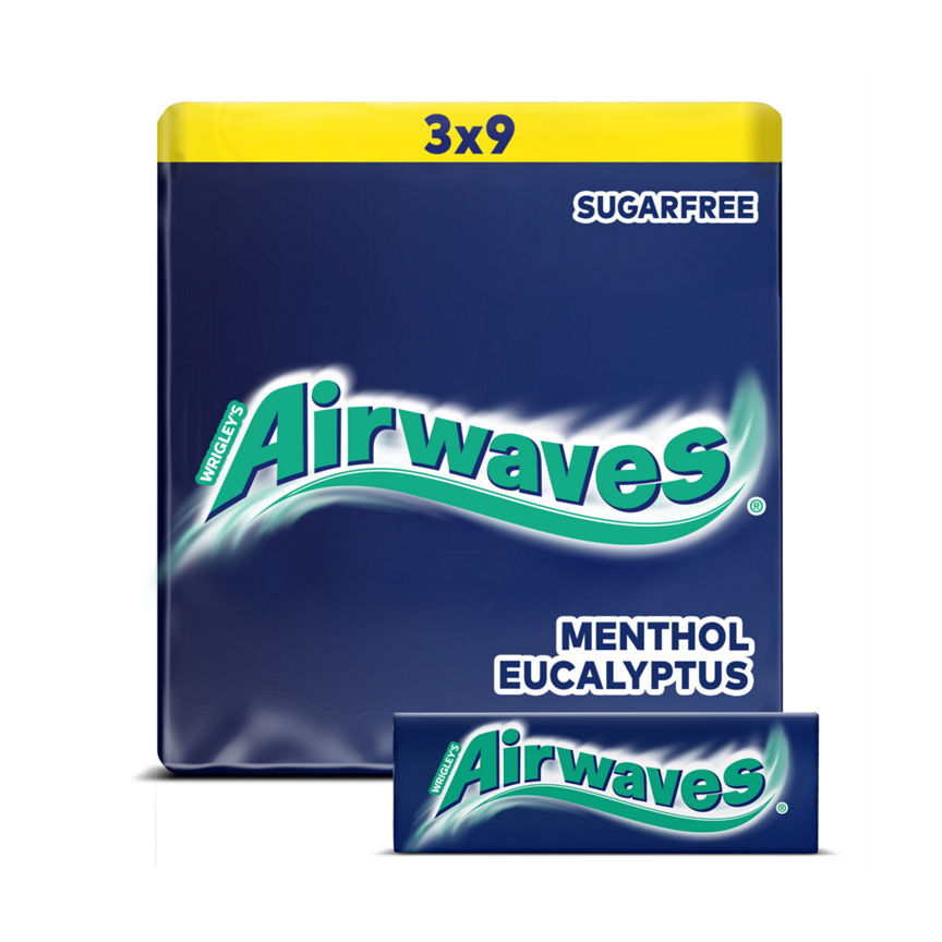 Airwaves Menthol & Eucalyptus Sugar Free Chewing Gum 3 x 9 Pieces - McGrocer
