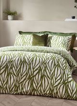 Botanics Frond Minimalist Cotton Rich Duvet Cover and Pillowcase Set in Olive Green
