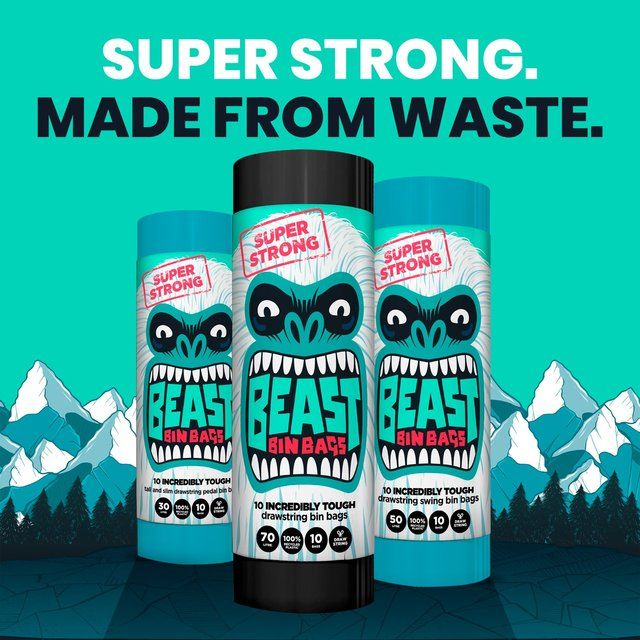 BEAST Incredibly Tough Drawstring Bin Bags 70L 10 per pack - McGrocer
