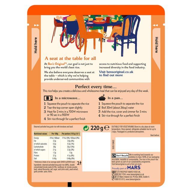Ben's Original Tomato & Basil Microwave Rice 220g - McGrocer