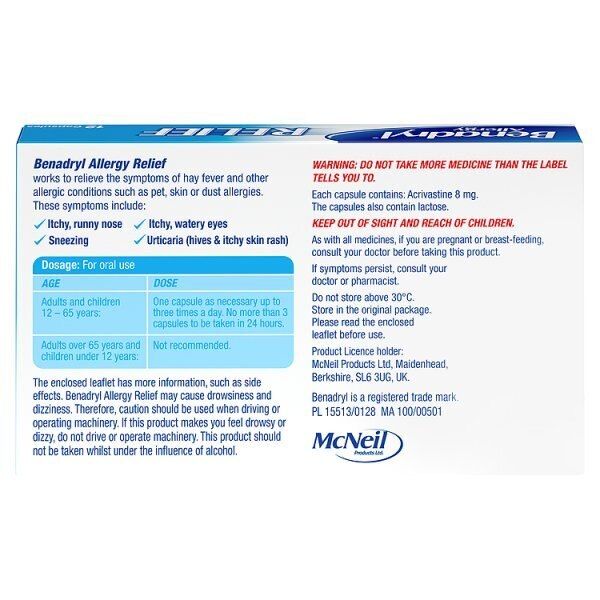 Benadryl Allergy & Hayfever Acrivastine Tablets 12s - McGrocer
