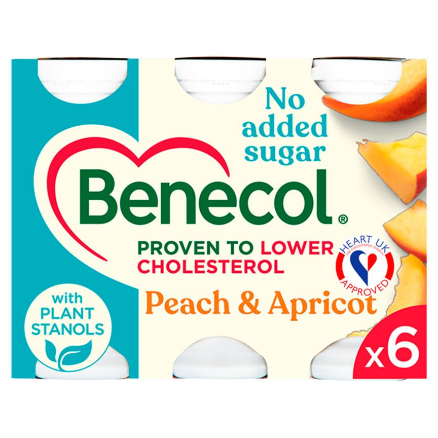 Benecol No Added Sugar Peach & Apricot Yogurt Drink 6 x 67.5g (405g) - McGrocer