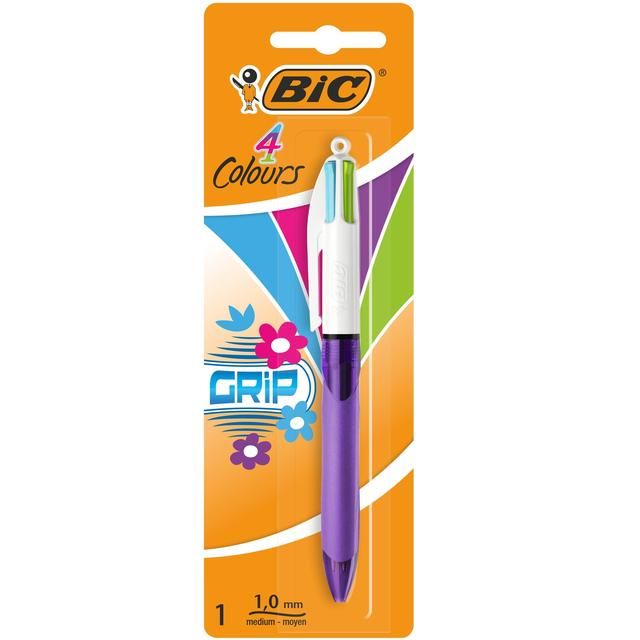 BIC 4 Colours Grip Retractable Ballpoint Pen Single Pack - McGrocer