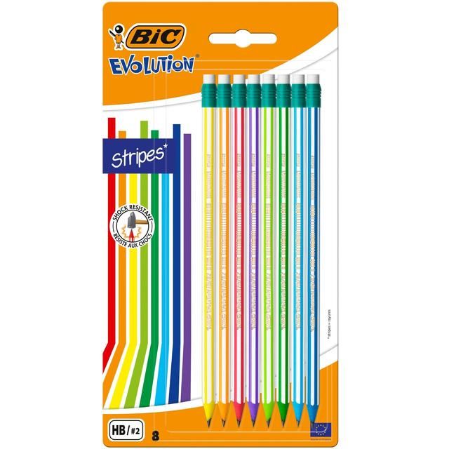 BIC Evolution Stripes with Eraser Pack of 8 8 per pack - McGrocer